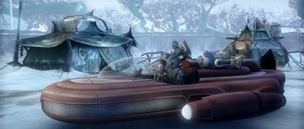 Un Airspeeder RGC-16 utilisé par le Death Watch sur Carlac.