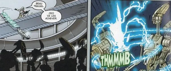 Alpha-17 utilise une Grenade Pulsée à Polarité Inversée lors de la Bataille de Kamino.