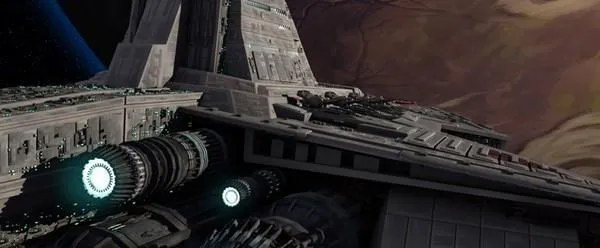 Un Star Destroyer Venator de la Flotte de l'Open Circle et ses tourelles DBY-827 tribord. 