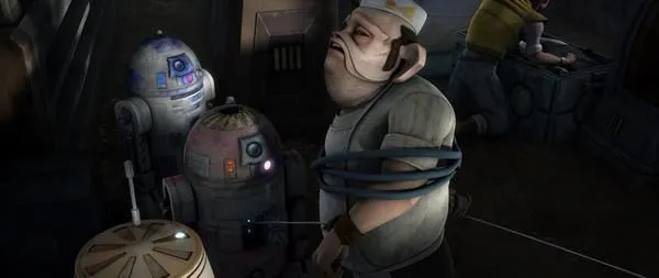 Borkus, neutralisé par les astromechs de la D-Squad.