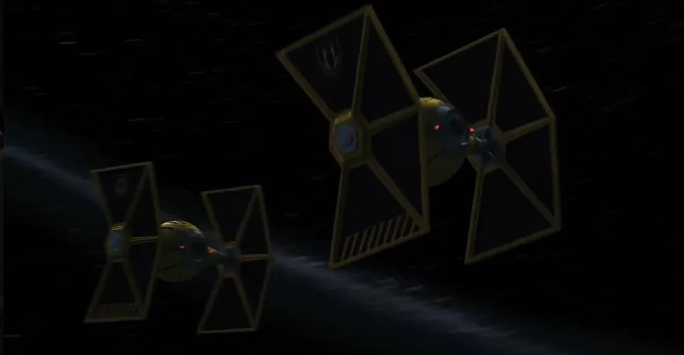 Vol de deux Chasseurs TIE de la Guilde des Mines