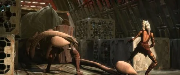 Le Général Anakin Skywalker et le Commandant Ahsoka Tano face à un Blixus.