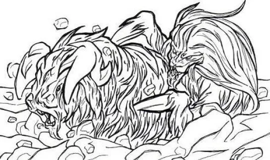 Modrol des Glaces attaquant un Q'lk des Neiges