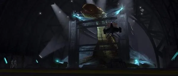 La Bête Zillo retenue dans l'un des hangars du Centre de la République pour la Science et la Technique.