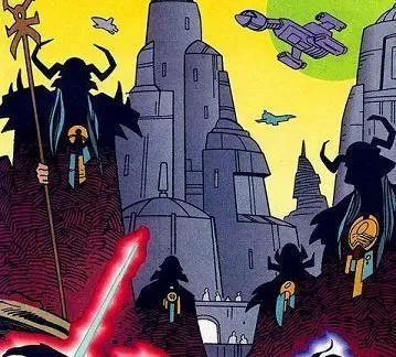 Des Esprits contemplent le duel entre Exar Kun et Ulic Qel-Droma