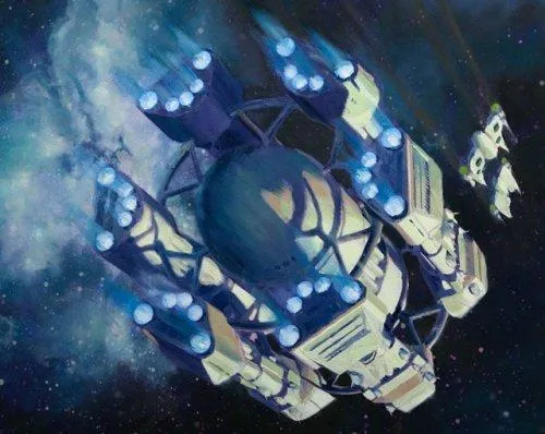 Outbound Flight, les six cuirassés reliés autour d'un stockage central
