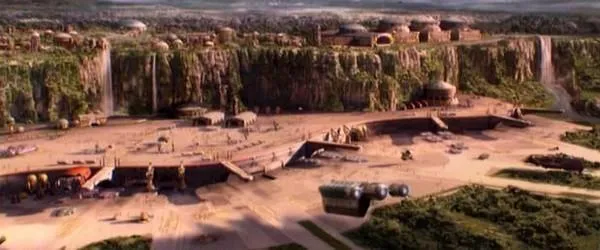 Une vue d'ensemble du Spatioport de Theed. 