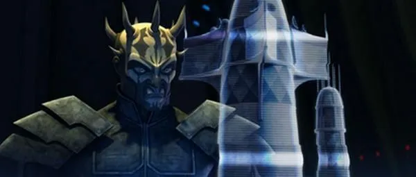 Le Frère de la Nuit Savage Opress face à une représentation holographique du Temple Eedit.