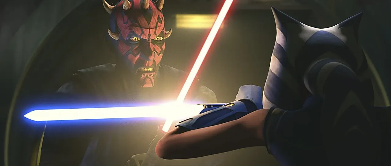 Maul affronte la Jedi Ahsoka Tano pendant la Guerre des Clones