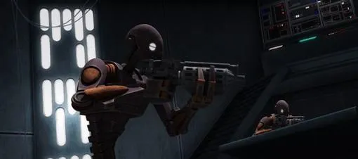 Un Droïde Commando dans la station d'observation de la lune de Rishi.