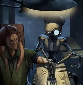 Un Droïde Médical A et un patient Twi'lek. 