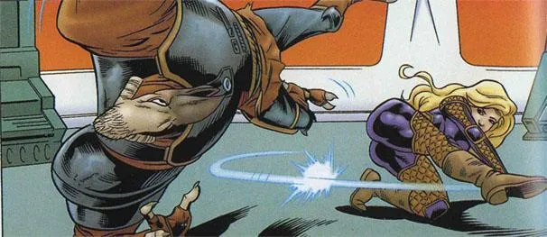 Guri en pleine action contre le chasseur de primes Kar Yang