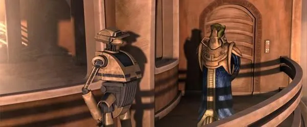 Le Droïde Tacticien TA-175 et Wat Tambor sur Ryloth. 