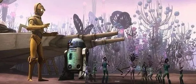 C-3PO, R2-D2 et une tribu Patitite