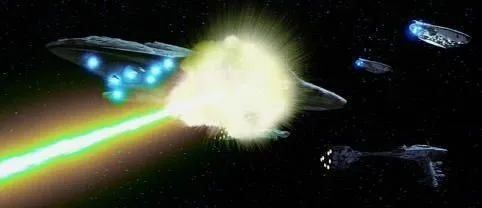 Le Liberty détruit par un tir du superlaser