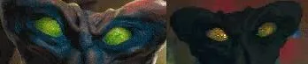 (De gauche à droite) Des yeux normaux, des yeux d'Arcona drogué