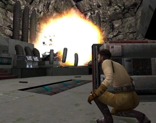 Kyle Katarn faisant exploser l'ordinateur de contrôle de la mine.