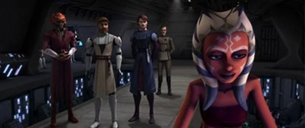 Koon, Kenobi, Skywalker, Yularen et Tano sur la passerelle du Resolute. 