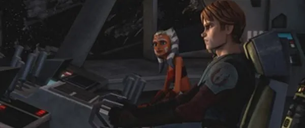 Skywalker, Tano et R3-S6 aux commandes du Twilight. 