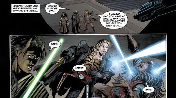 Rencontre mouvementée entre le Bothan Pobos, Wolf Sazen et Cade Skywalker.