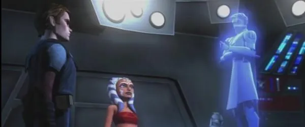 Anakin Skywalker informe Obi-Wan Kenobi de la perte de R2-D2. 