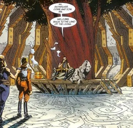 Luke, escorté par Mara Jade, rencontre Talon Karrde