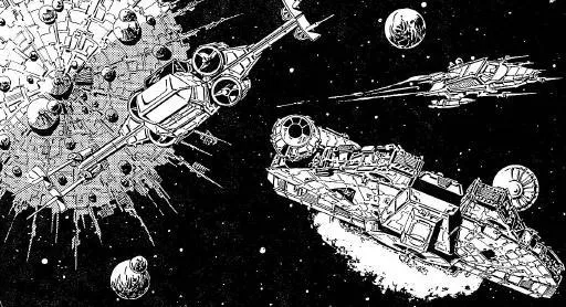 Les vaisseaux des héros quittent Nkllon