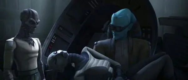 Le Twi'lek Ratch sort Asajj Ventress de l'épave du Chasseur Ginivex.   