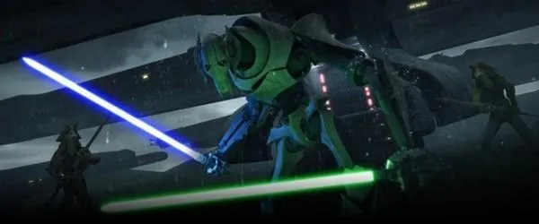 Grievous entouré par des fantassins de la Grande Armée Gungan.