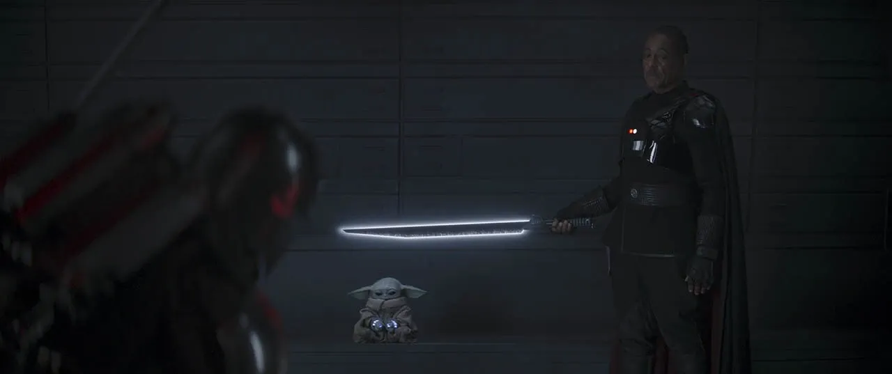 Gideon, détenteur du Darksaber, retient Grogu prisonnier.