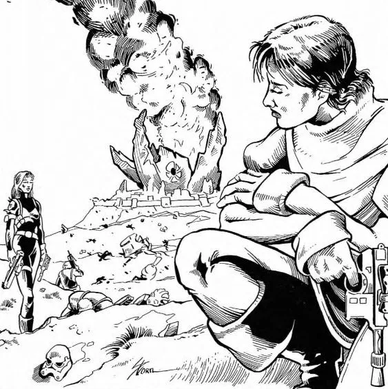 Adrimetrum regarde Jessa Dajus et les ruines de la forteresse du DarkStryder