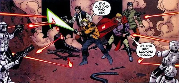 Les Rogues face aux troupes de Weir.