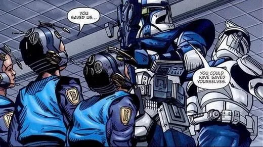 Deux soldats clones en formation avec Alpha-17 lors de la Bataille de Kamino.