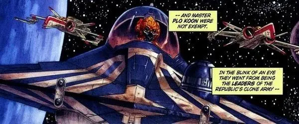 Le Maître Jedi Plo Koon et deux chasseurs de la 127ème Aile de Canonnières en orbite de Cato Neimoidia. 