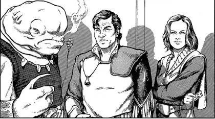 Le Conseil des Trois (de gauche à droite): Sevhorah, Artur Manliss et Parmella Trillidor
