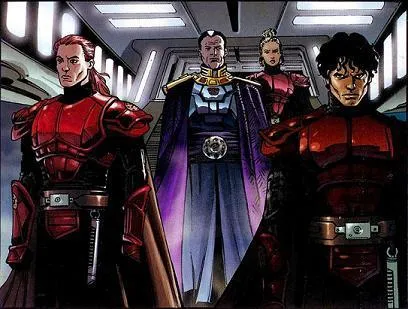 L'Empereur Roan Fel, entouré de ses Imperial Knights à son arrivée sur Bastion