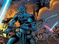 Un soldat Sith au milieu d'un champ de bataille de Ruusan