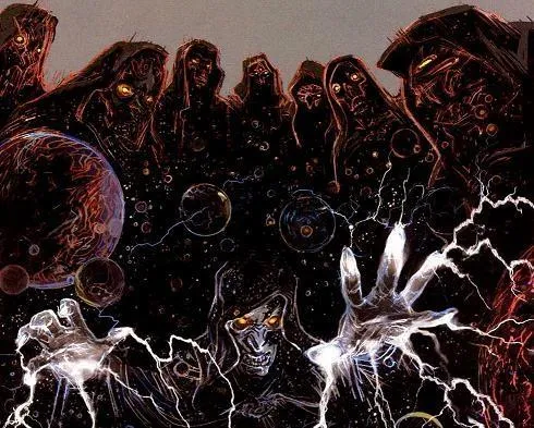 Darth Sidious, observé par ses prédécesseurs