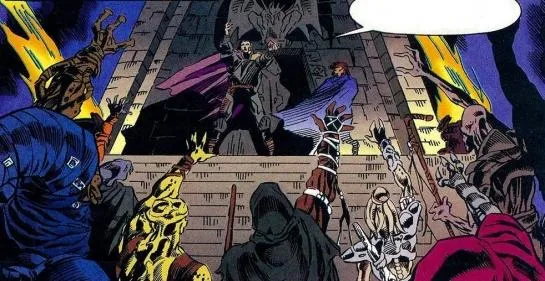 Les Sith créés par Exar Kun grâce à d'anciens Esprits Sith acclament leur maître.