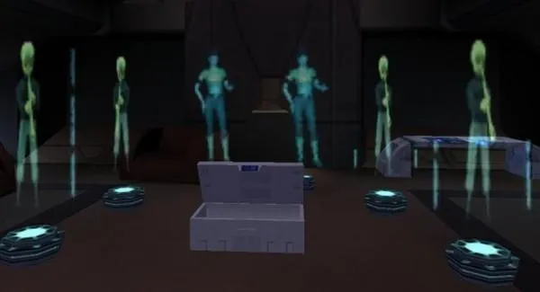 Représentation holographique de tous les membres ayant joué dans le Trio des Rancors Tordus.