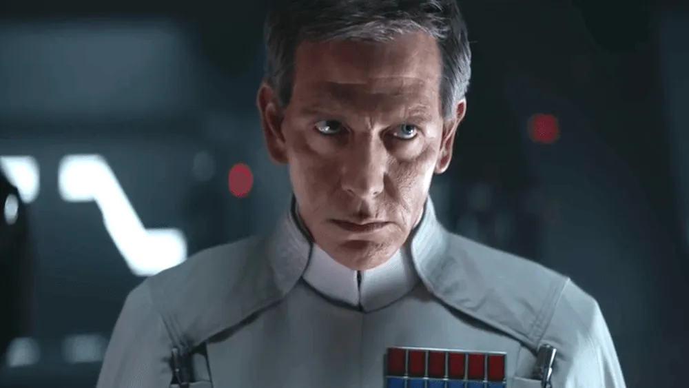 Orson Krennic se retrouvant forcé de laisser les commandes de l'Etoile Noire à Tarkin