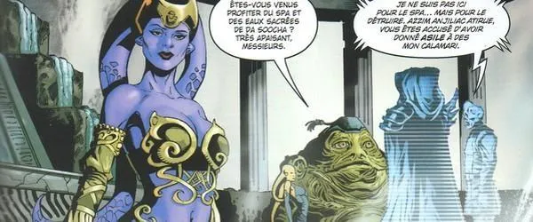 Azzim Anjiliac Atirue face à Darth Azard et Vul Isen.
