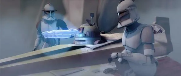 R6-H5 prévient Bel et Niner de l'arrivée de Grievous.