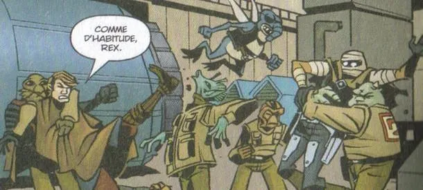 Anakin Skywalker et le Capitaine Rex contre les agents Séparatistes. 