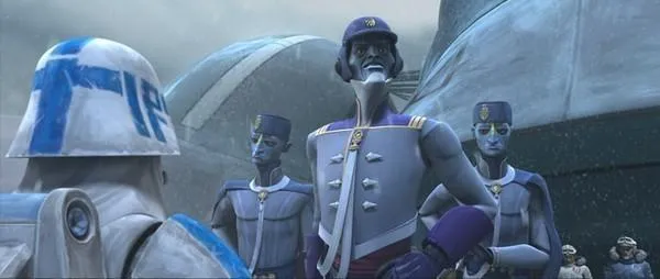 Le Président Pantoran Chi Cho et ses gardes du corps sur Orto Plutonia.