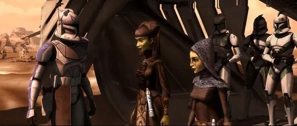 Draa débarque sur Geonosis avec ses frères aux côtés de Luminara Unduli et de Barriss Offee.