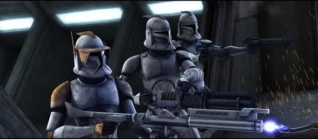 Hevy entouré par le Commandant Cody et  Fives.