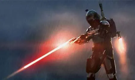 Jango Fett affronte le Chevalier Jedi Obi-Wan Kenobi sur Kamino.