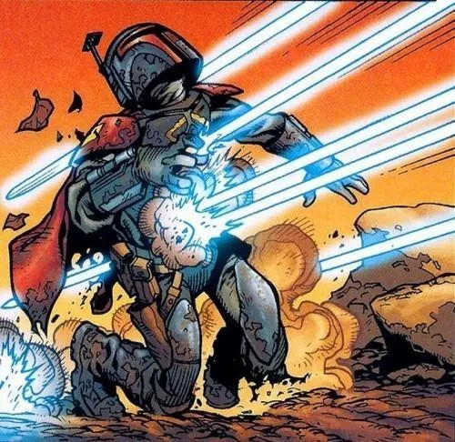 Jaster Mereel meurt criblé d'impact de laser.