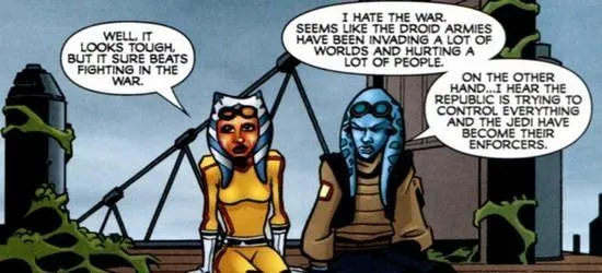 Ahsoka Tano, sous sa couverture de pilote, et Kidd Kareen.